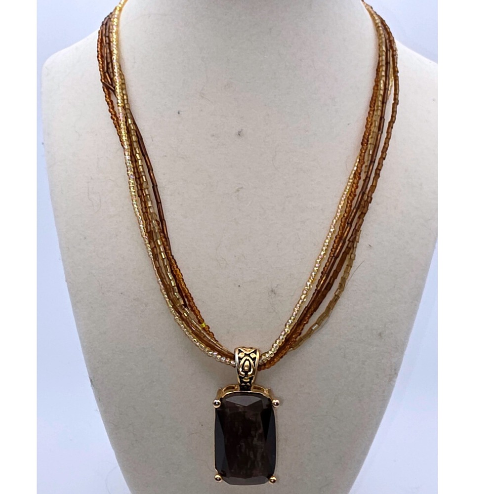 Unbranded Multi-Strand Bead Necklace Large Brown Good Smoky Quartz Style Pendant